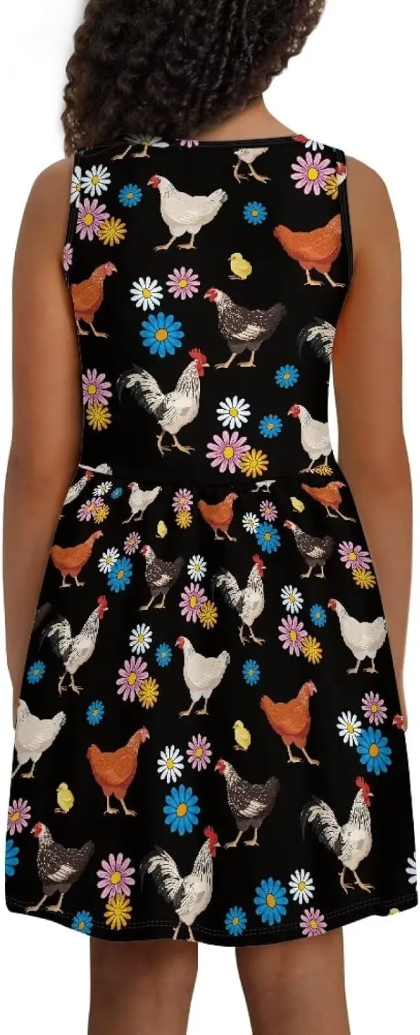 Girls Summer Dress with Pockets Casual Sleeveless Midi Dress for 4-14 Years
