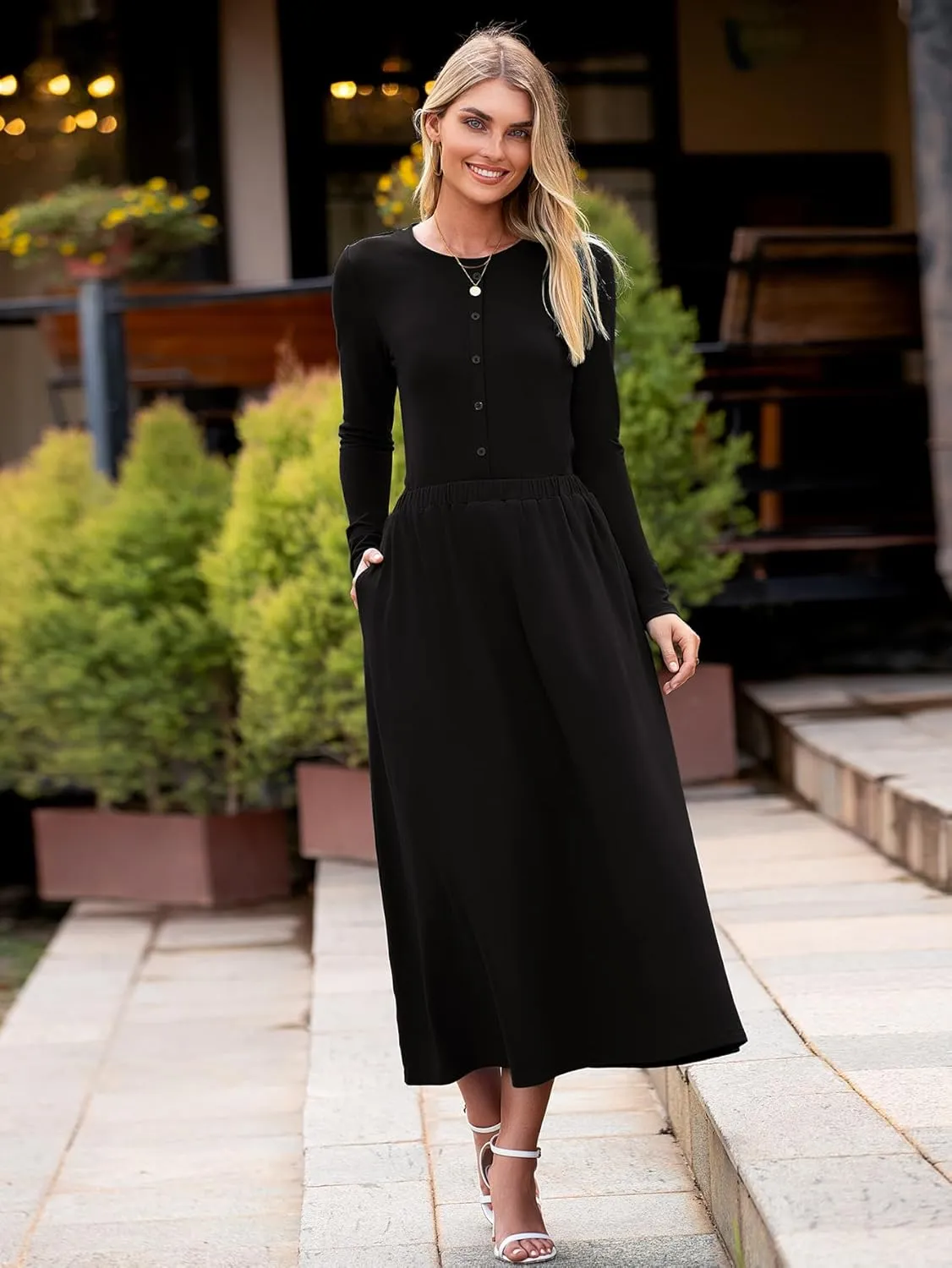 Glamaker Women's 2 Piece Skirt Sets Long Sleeve Casual Outfits Top Maxi Skirt Knit Dresses Matching Sets with Pockets