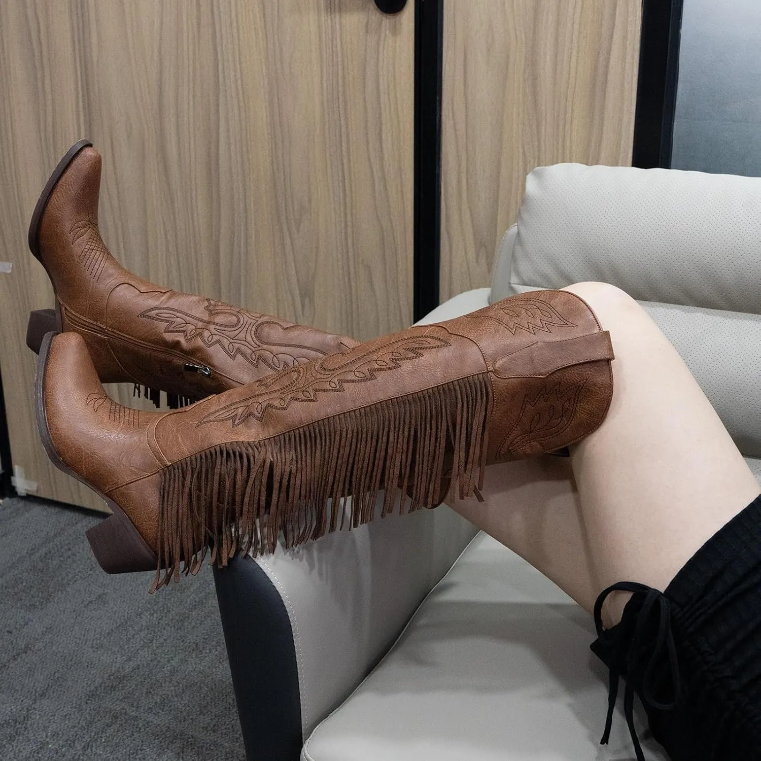 GORBINETI Fringe Boots for Women Tassels Cowboy Boots Knee High Western Boots