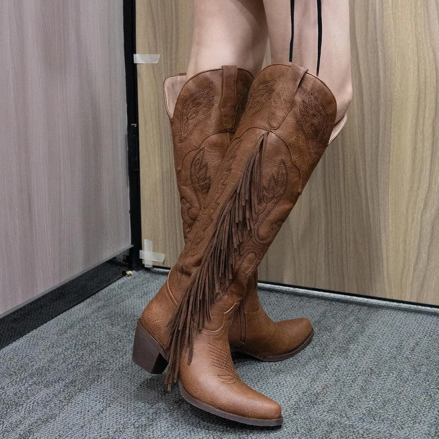 GORBINETI Fringe Boots for Women Tassels Cowboy Boots Knee High Western Boots