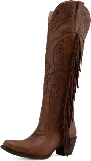 GORBINETI Fringe Boots for Women Tassels Cowboy Boots Knee High Western Boots