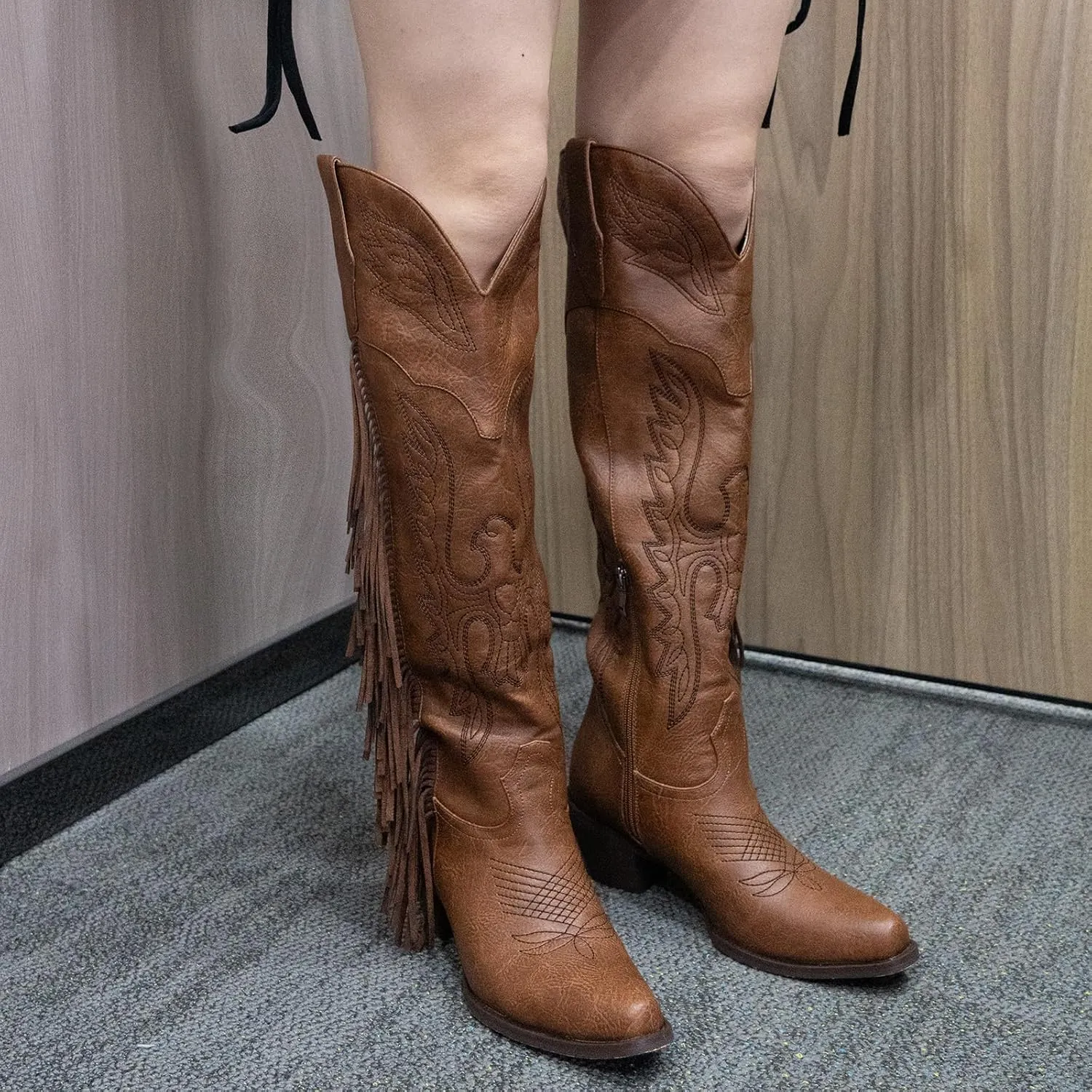 GORBINETI Fringe Boots for Women Tassels Cowboy Boots Knee High Western Boots