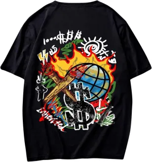GORGLITTER Men's Letter Graphic Print T Shirts Round Neck Short Sleeve Loose Tee Tops
