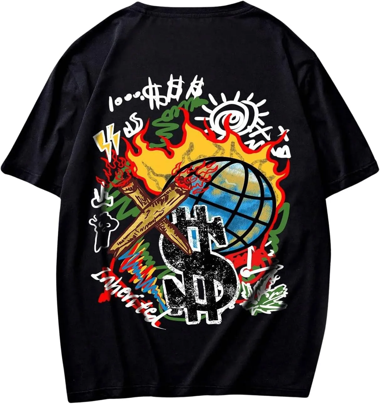 GORGLITTER Men's Letter Graphic Print T Shirts Round Neck Short Sleeve Loose Tee Tops