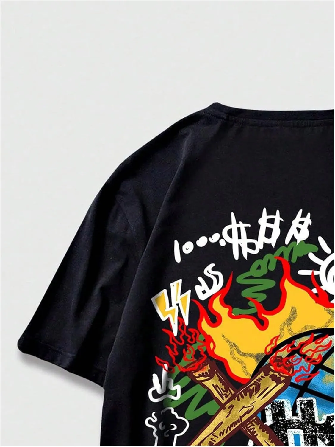 GORGLITTER Men's Letter Graphic Print T Shirts Round Neck Short Sleeve Loose Tee Tops