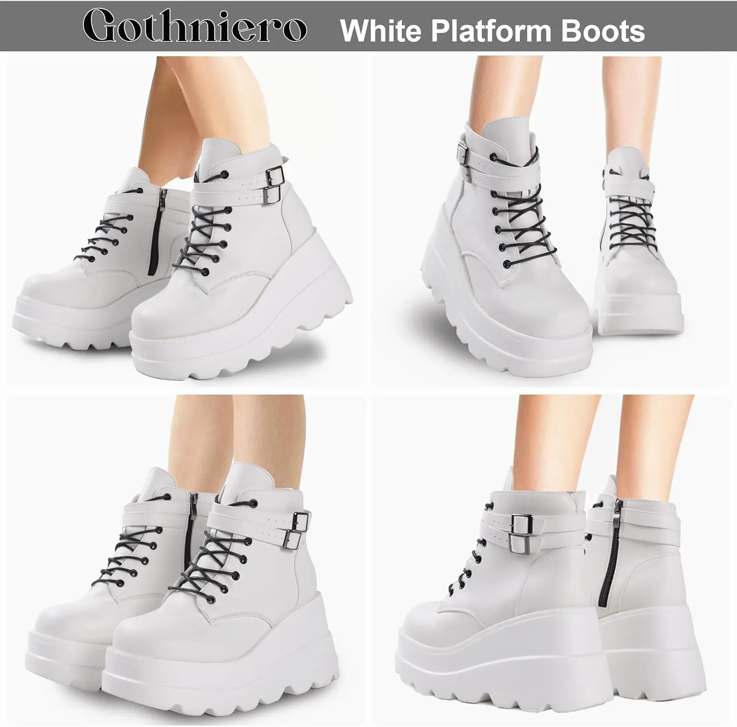 Gothniero Platform Goth Ankle Boots for Womem Black Holographic Combat Chunky Heel Boots with Side Zip Lace Up Wedge Booties US5.5-11