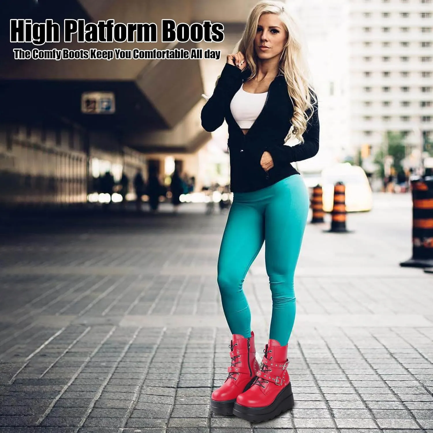 Gothniero Platform Goth Ankle Boots for Womem Black Holographic Combat Chunky Heel Boots with Side Zip Lace Up Wedge Booties US5.5-11