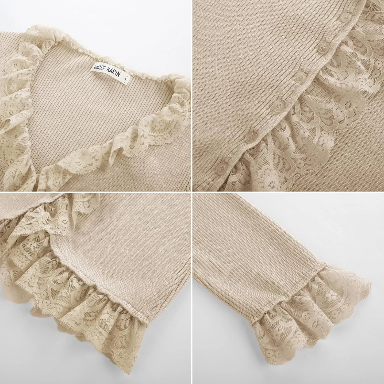 GRACE KARIN Lightweight Cardigan Sweaters for Women 2025 3/4 Sleeve Lace Button Open Front Bolero Shrug