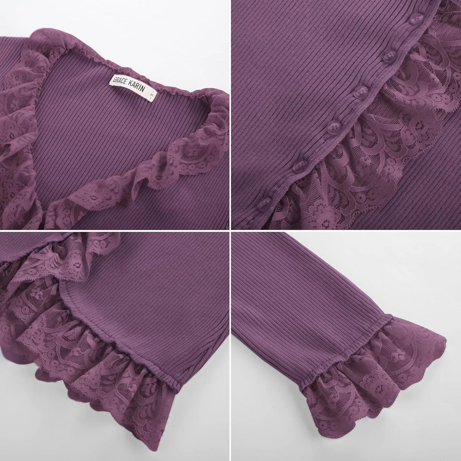 GRACE KARIN Lightweight Cardigan Sweaters for Women 2025 3/4 Sleeve Lace Button Open Front Bolero Shrug
