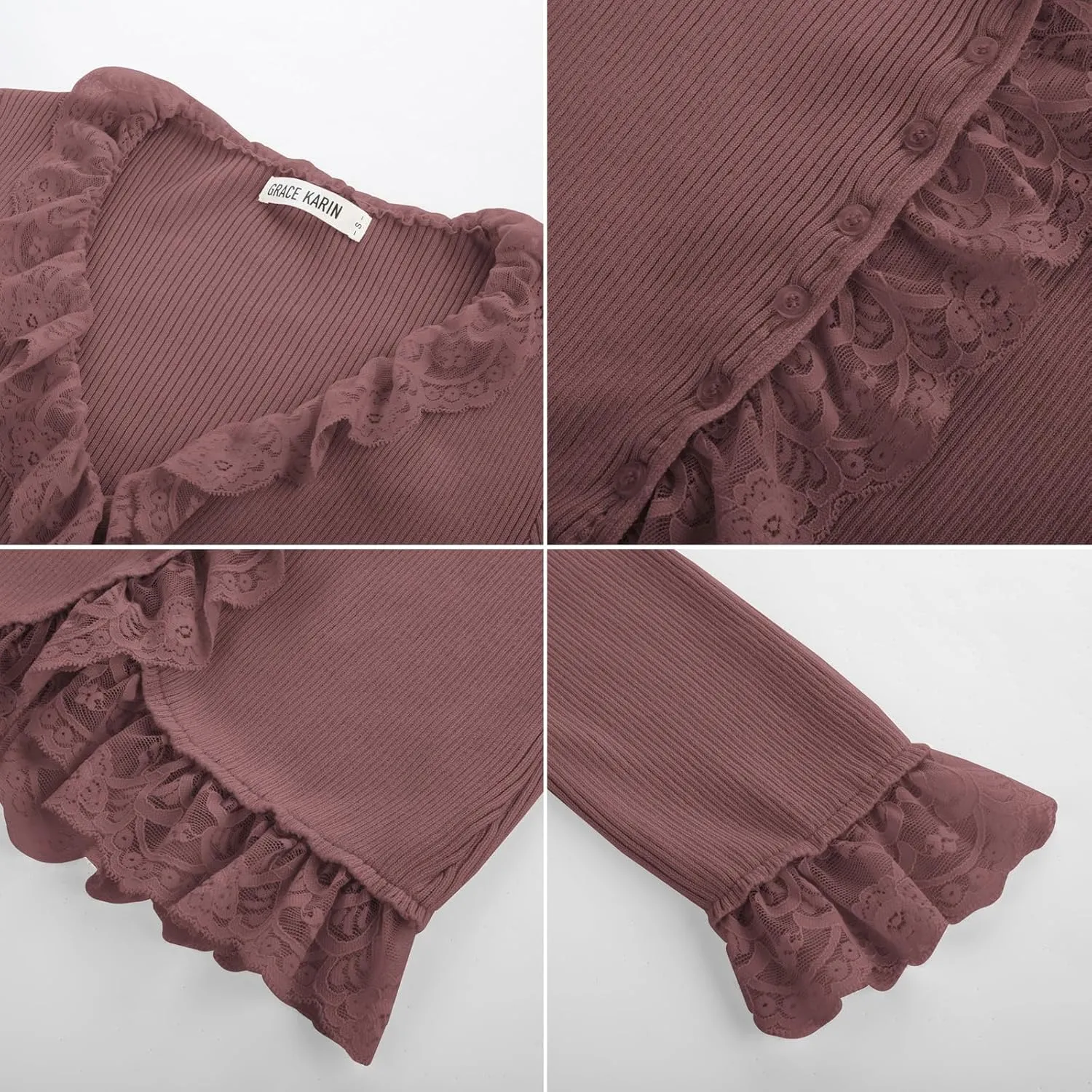 GRACE KARIN Lightweight Cardigan Sweaters for Women 2025 3/4 Sleeve Lace Button Open Front Bolero Shrug