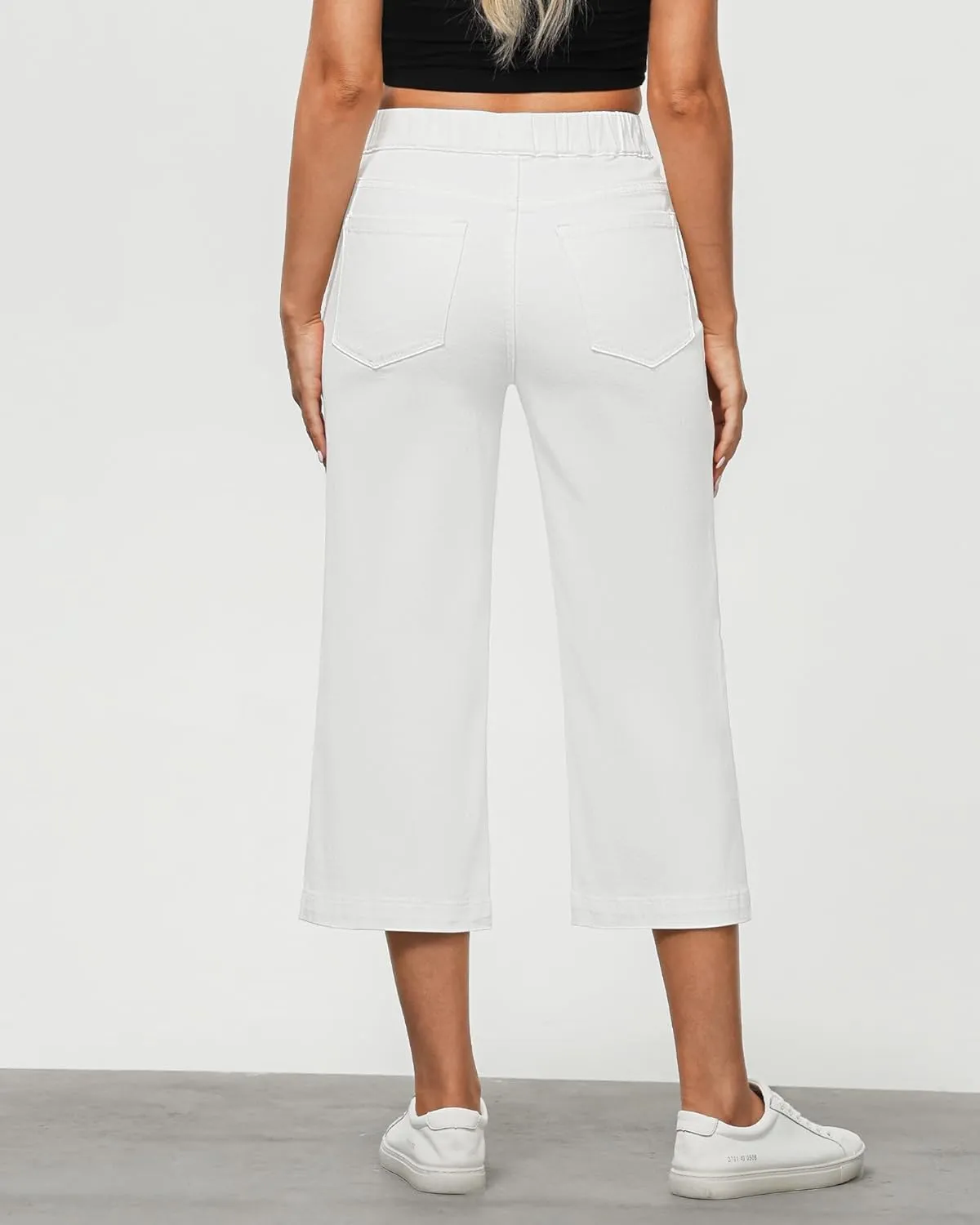 GRAPENT Capri Jeans for Women Wide Leg High Waisted Pull On Trendy Stretchy Denim Elastic Waist Jean Pants with Pockets
