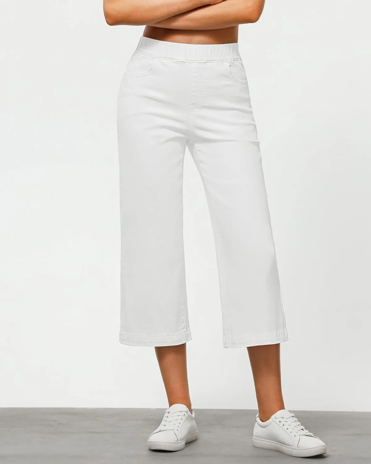 GRAPENT Capri Jeans for Women Wide Leg High Waisted Pull On Trendy Stretchy Denim Elastic Waist Jean Pants with Pockets