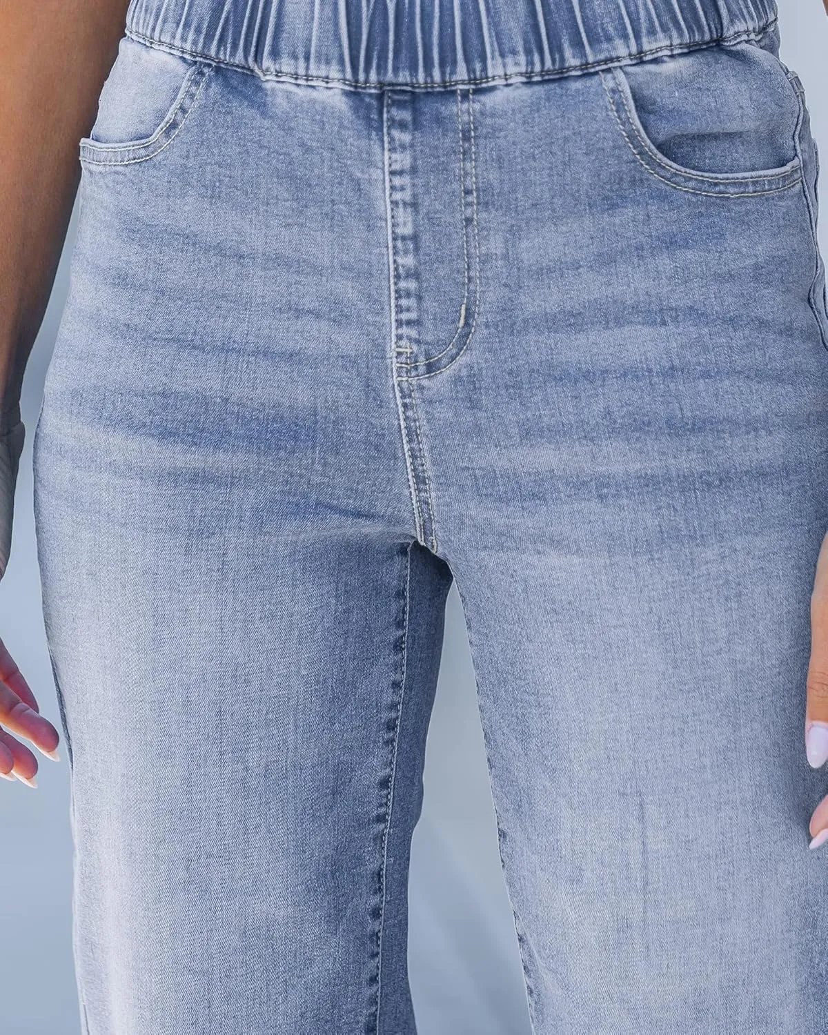 GRAPENT Capri Jeans for Women Wide Leg High Waisted Pull On Trendy Stretchy Denim Elastic Waist Jean Pants with Pockets