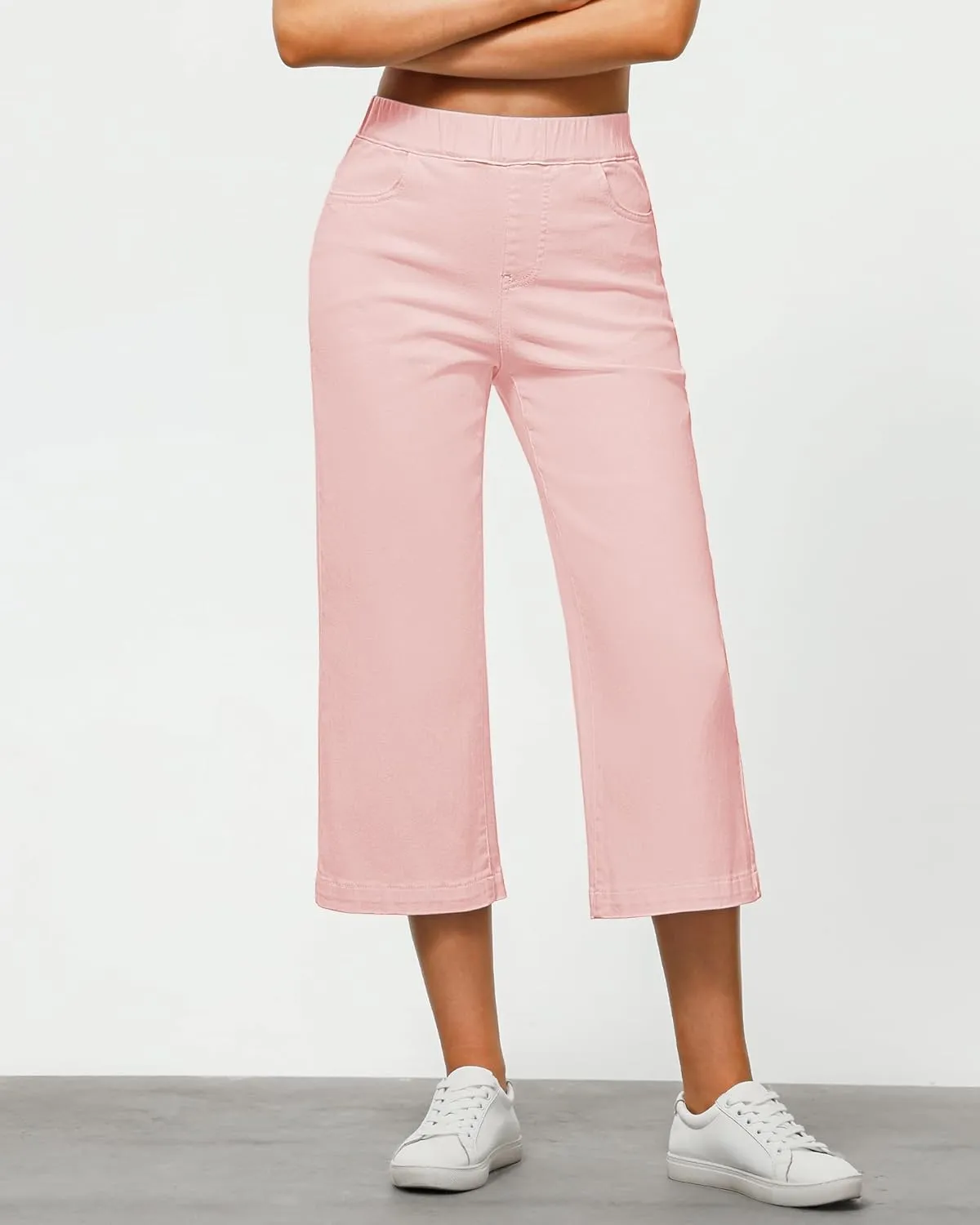 GRAPENT Capri Jeans for Women Wide Leg High Waisted Pull On Trendy Stretchy Denim Elastic Waist Jean Pants with Pockets