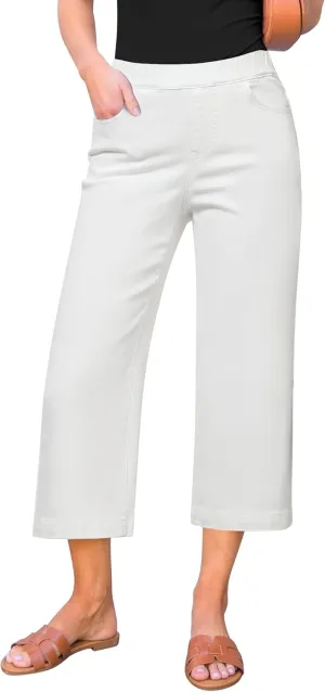 GRAPENT Capri Jeans for Women Wide Leg High Waisted Pull On Trendy Stretchy Denim Elastic Waist Jean Pants with Pockets