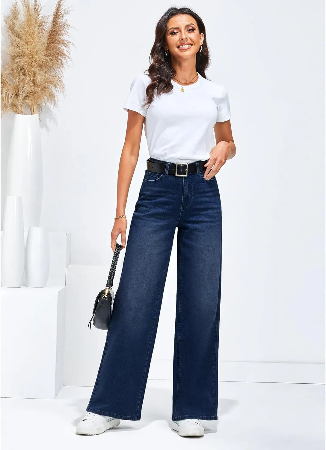 GRAPENT Wide Leg Jeans for Women Trendy High Waisted Stretchy Denim Pants 90s Baggy Jeans Trouser Jeans with Pockets