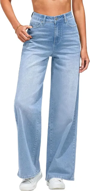 GRAPENT Wide Leg Jeans for Women Trendy High Waisted Stretchy Denim Pants 90s Baggy Jeans Trouser Jeans with Pockets