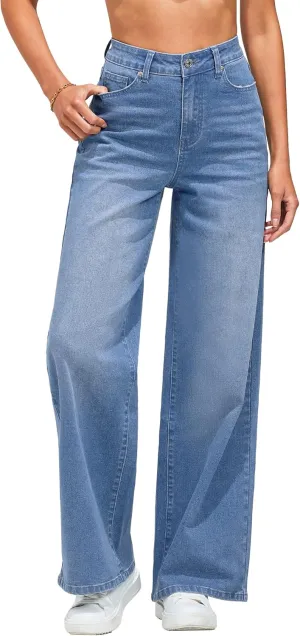 GRAPENT Wide Leg Jeans for Women Trendy High Waisted Stretchy Denim Pants 90s Baggy Jeans Trouser Jeans with Pockets