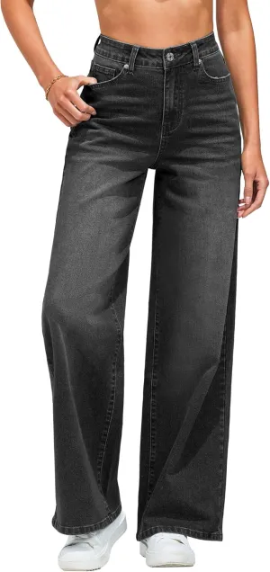 GRAPENT Wide Leg Jeans for Women Trendy High Waisted Stretchy Denim Pants 90s Baggy Jeans Trouser Jeans with Pockets