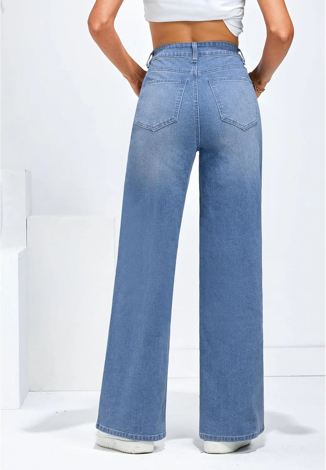 GRAPENT Wide Leg Jeans for Women Trendy High Waisted Stretchy Denim Pants 90s Baggy Jeans Trouser Jeans with Pockets