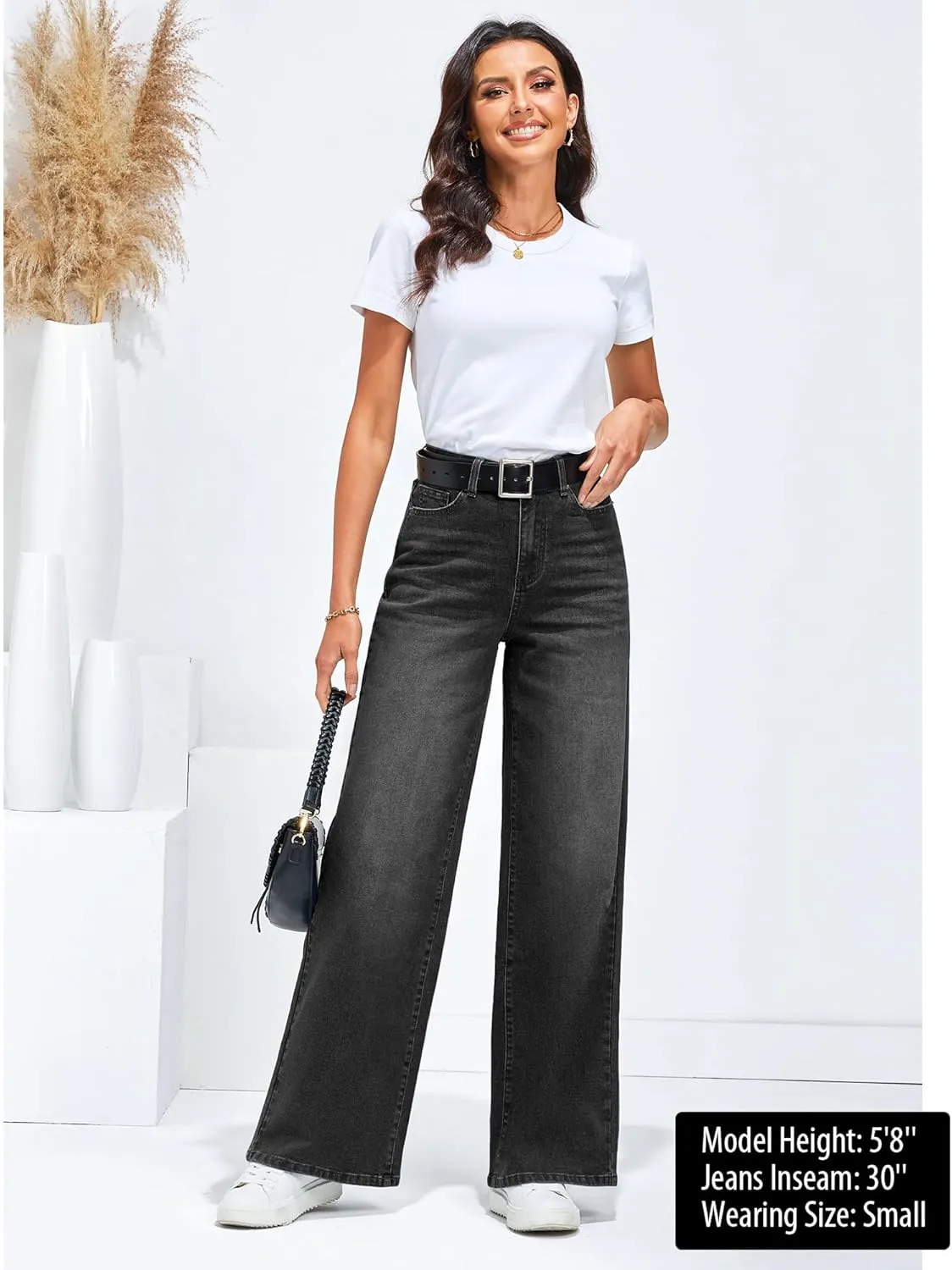 GRAPENT Wide Leg Jeans for Women Trendy High Waisted Stretchy Denim Pants 90s Baggy Jeans Trouser Jeans with Pockets
