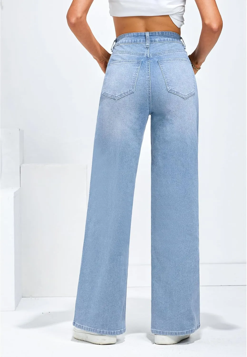 GRAPENT Wide Leg Jeans for Women Trendy High Waisted Stretchy Denim Pants 90s Baggy Jeans Trouser Jeans with Pockets