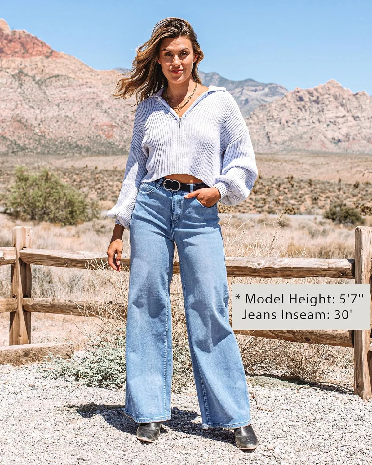 GRAPENT Wide Leg Jeans for Women Trendy High Waisted Stretchy Denim Pants 90s Baggy Jeans Trouser Jeans with Pockets