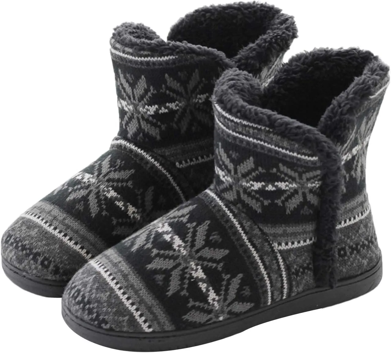 Greenery-GRE Women's Indoor Slippers Winter Warm Cotton Cable Knit Fleece Lined Ankle High Snow Boots Non-Slip Floor Socks