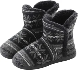Greenery-GRE Women's Indoor Slippers Winter Warm Cotton Cable Knit Fleece Lined Ankle High Snow Boots Non-Slip Floor Socks