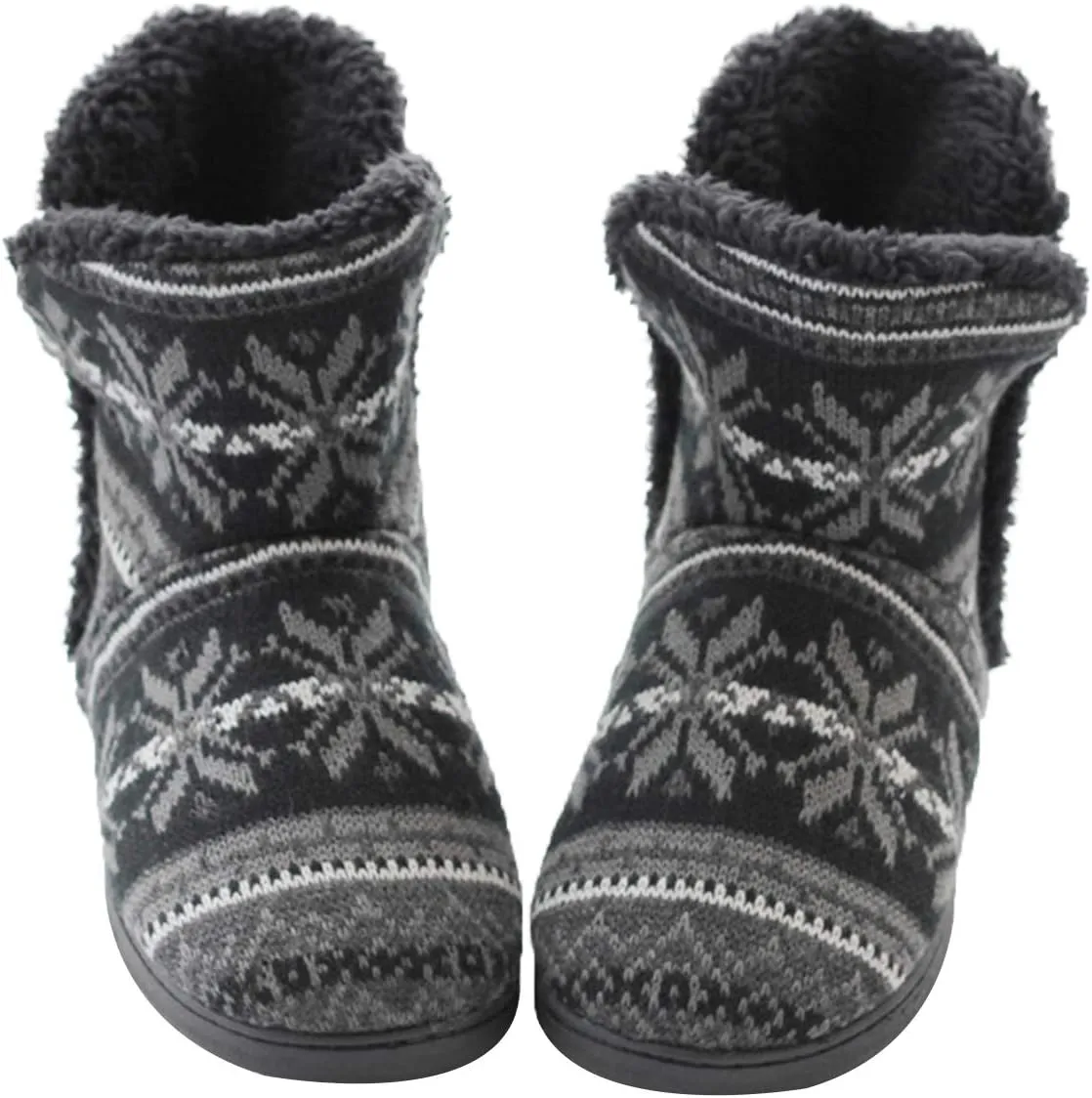 Greenery-GRE Women's Indoor Slippers Winter Warm Cotton Cable Knit Fleece Lined Ankle High Snow Boots Non-Slip Floor Socks