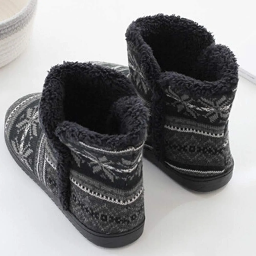 Greenery-GRE Women's Indoor Slippers Winter Warm Cotton Cable Knit Fleece Lined Ankle High Snow Boots Non-Slip Floor Socks