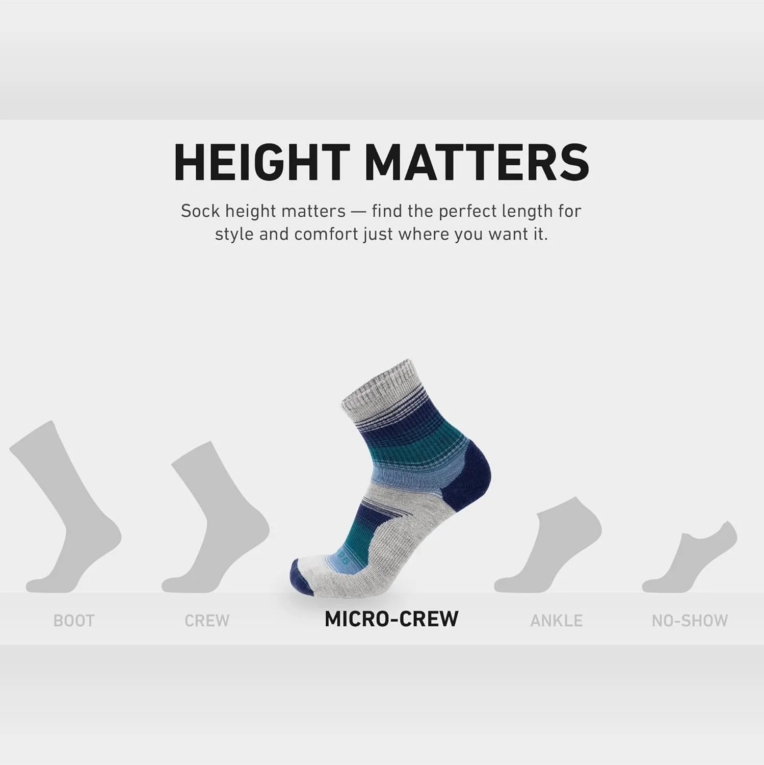 GRIP6 Wool Micro-Crew Socks: Lightweight Wool Socks for Hiking, All Day Comfort - Wicking Crew Socks for Men and Women
