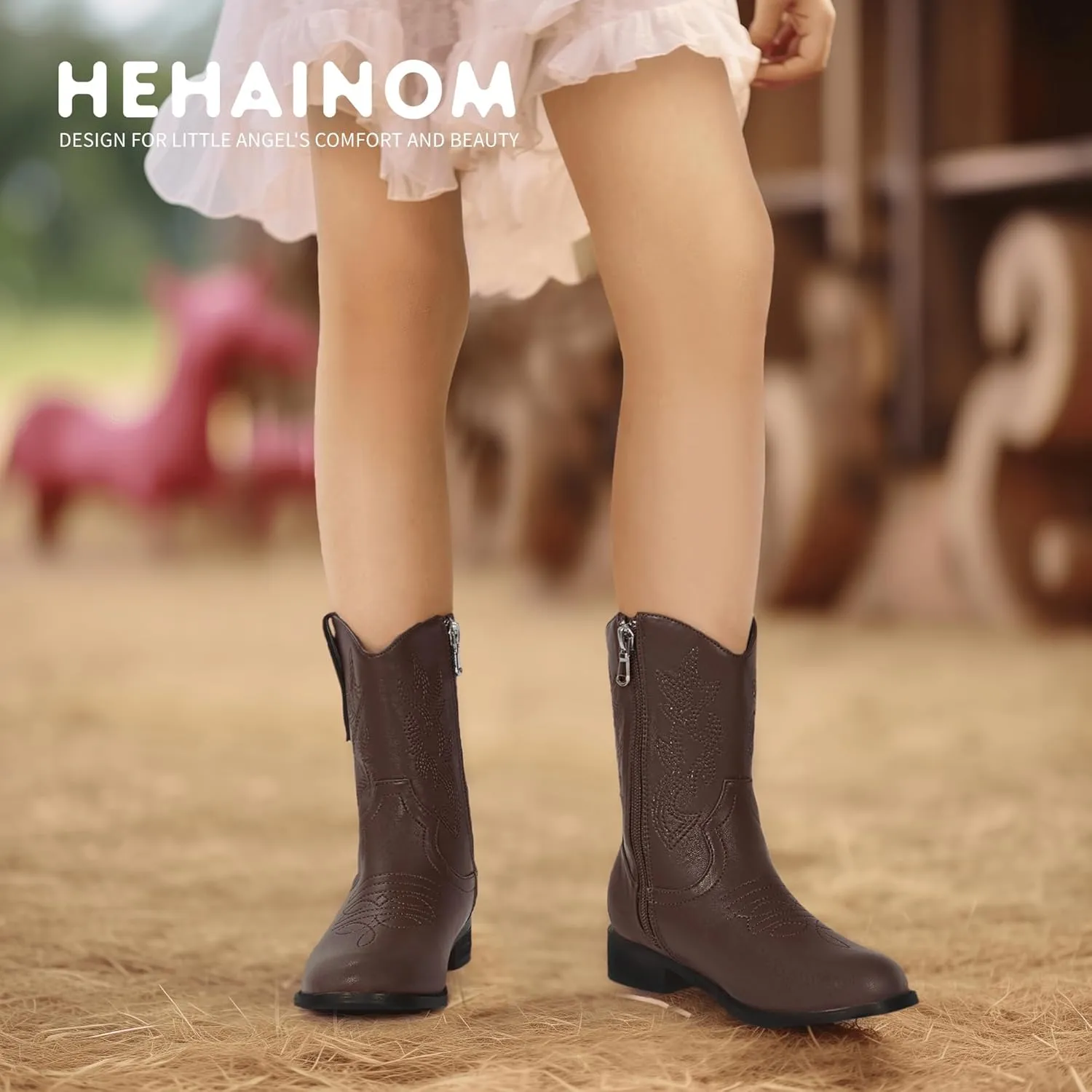 Hehainom Girls Cowboy Cowgirl Boots Boys Kids Toddler Western Mid Calf Zipper Riding Boots for Little Kid Big Kid