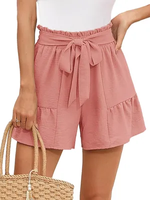 Heymoments Women's Wide Leg Shorts Lightweight High Waisted Adjustable Tie Knot Loose Summer Cute Trousers