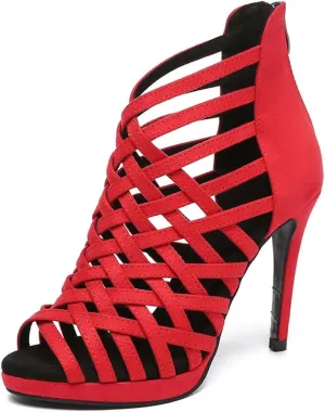 HIPPOSEUS Women's Platform Heel Dance Boots Peep Toe Latin Salsa Ballroom Ankle Dance Shoes,Model D33