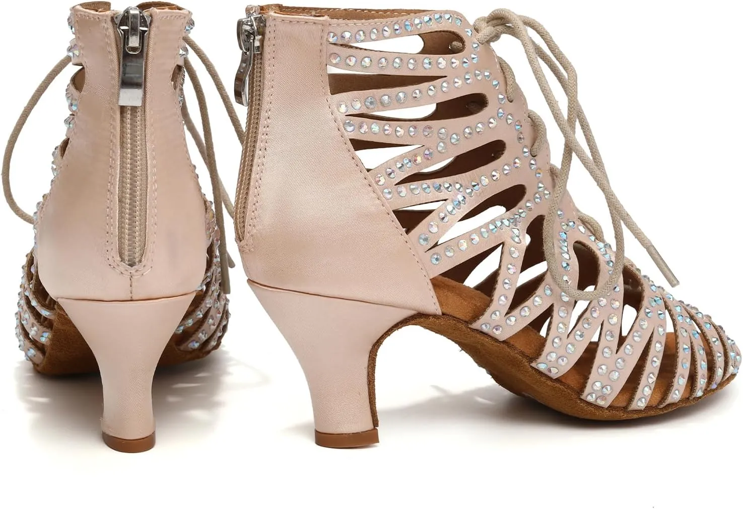HIPPOSEUS Women's Rhinestone Latin Dance Boots Lace up Ballroom Salsa Dance Heels Ankle Dancing Booties