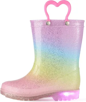 HISEA Kids Rain Boots for Boys Girls, Waterproof Lightweight Rain Boots Light Up by Steps for Water Beach Outdoor Playing (Toddler/Little Kid/Big Kid)