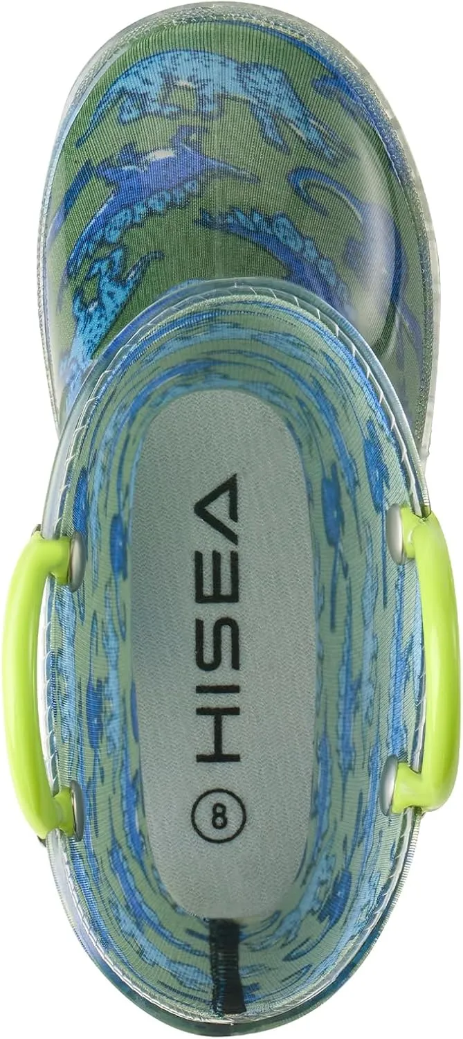 HISEA Kids Rain Boots for Boys Girls, Waterproof Lightweight Rain Boots Light Up by Steps for Water Beach Outdoor Playing (Toddler/Little Kid/Big Kid)