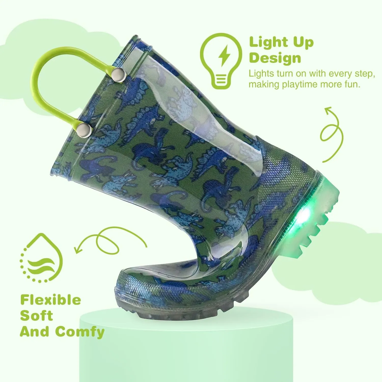 HISEA Kids Rain Boots for Boys Girls, Waterproof Lightweight Rain Boots Light Up by Steps for Water Beach Outdoor Playing (Toddler/Little Kid/Big Kid)
