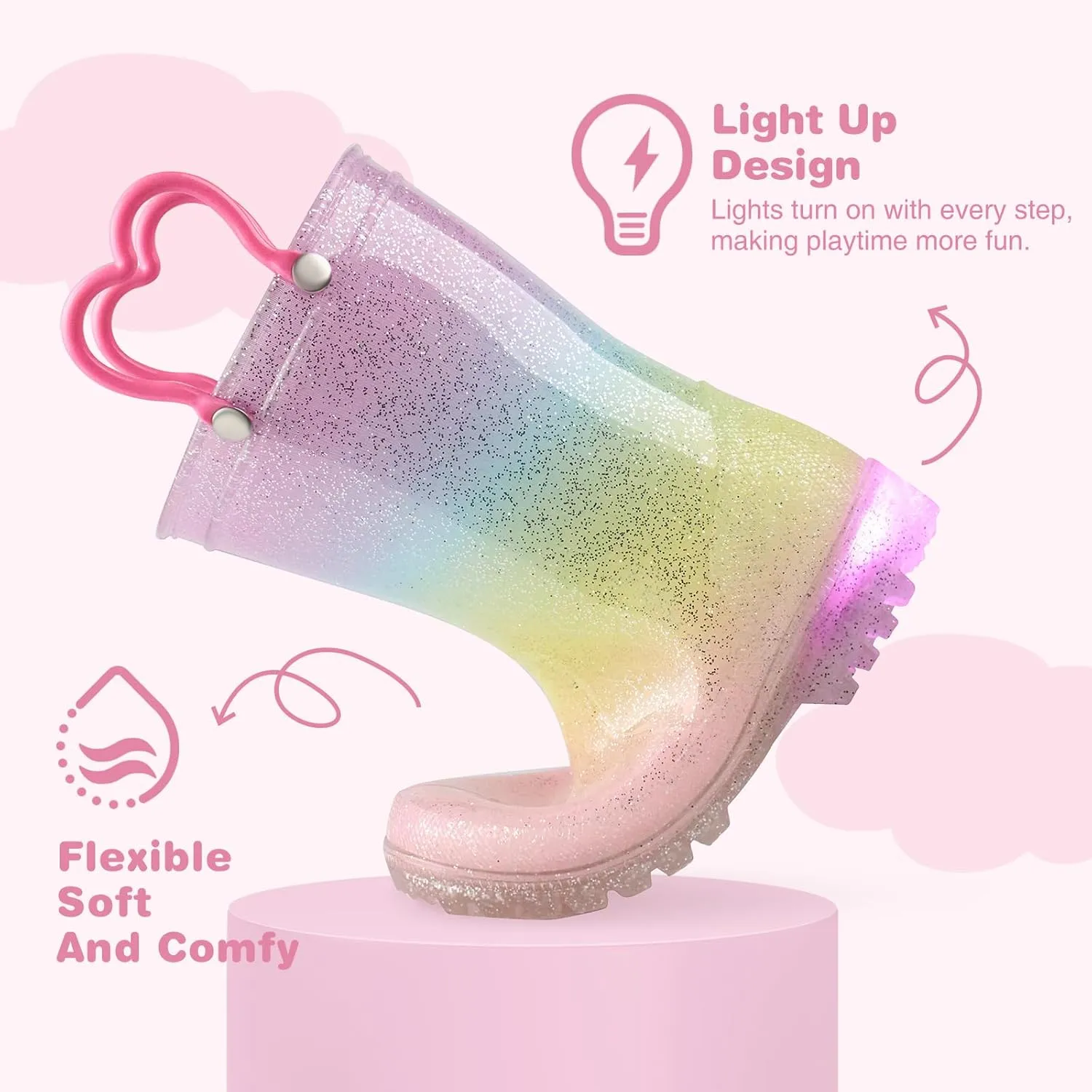 HISEA Kids Rain Boots for Boys Girls, Waterproof Lightweight Rain Boots Light Up by Steps for Water Beach Outdoor Playing (Toddler/Little Kid/Big Kid)
