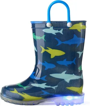 HISEA Kids Rain Boots for Boys Girls, Waterproof Lightweight Rain Boots Light Up by Steps for Water Beach Outdoor Playing (Toddler/Little Kid/Big Kid)
