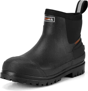 HISEA Men's Chelsea Rain Boots, Rubber Ankle Short Boots for Men Waterproof, Durable Insulated Mud Booties for Outdoor Garden Work