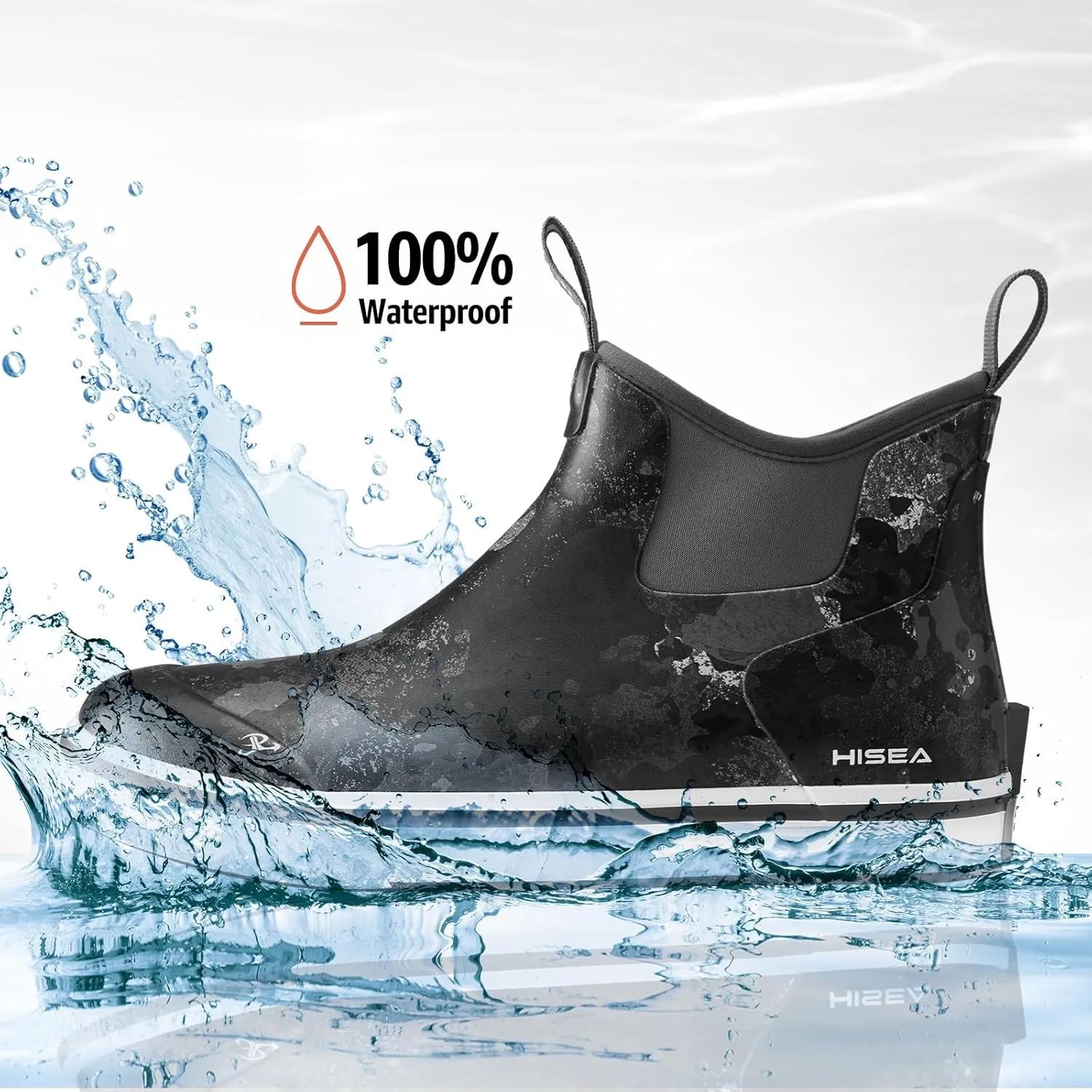 HISEA Men's Deck Boots Saltwater Fishing Booties Waterproof Ankle Rain Boots High Traction