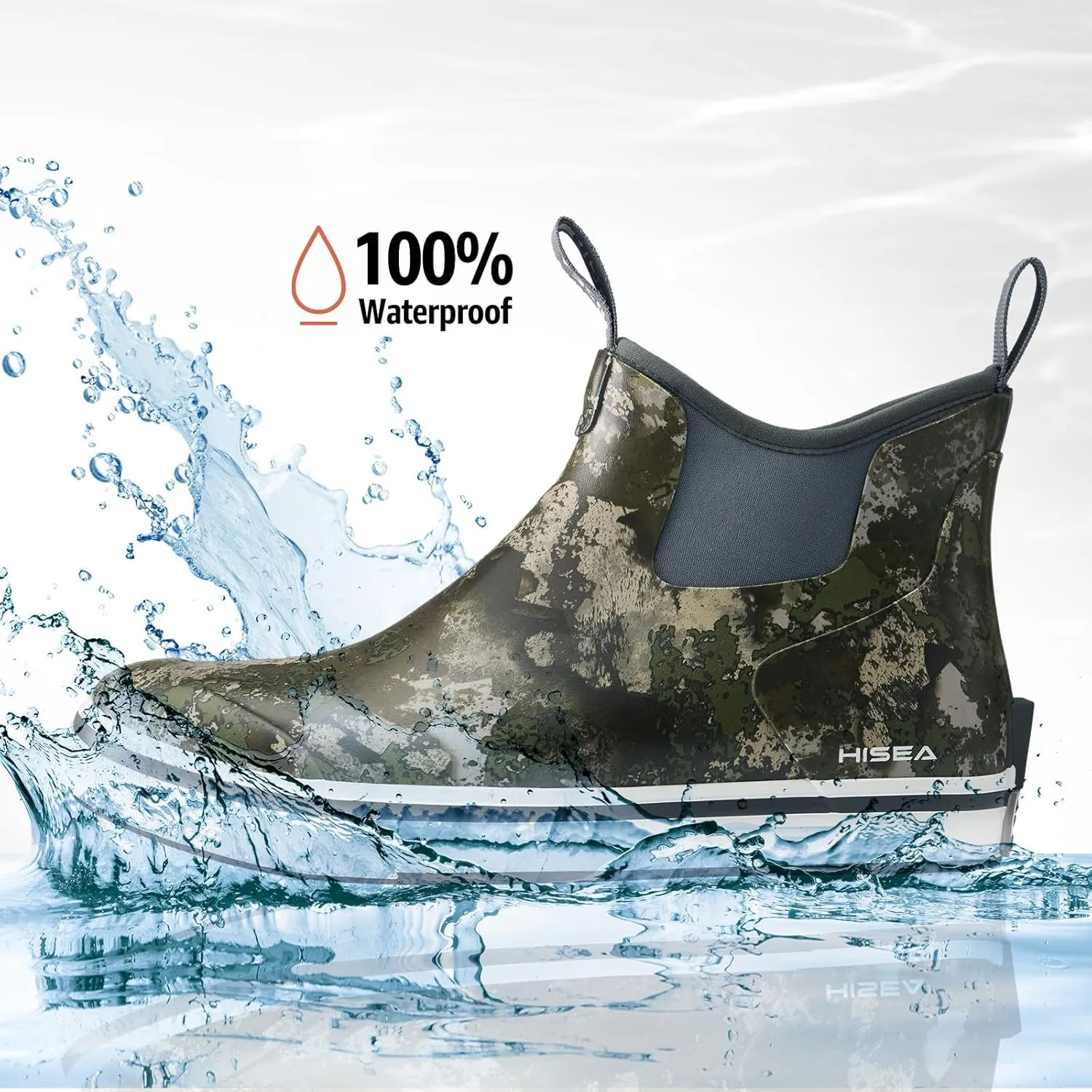 HISEA Men's Deck Boots Saltwater Fishing Booties Waterproof Ankle Rain Boots High Traction