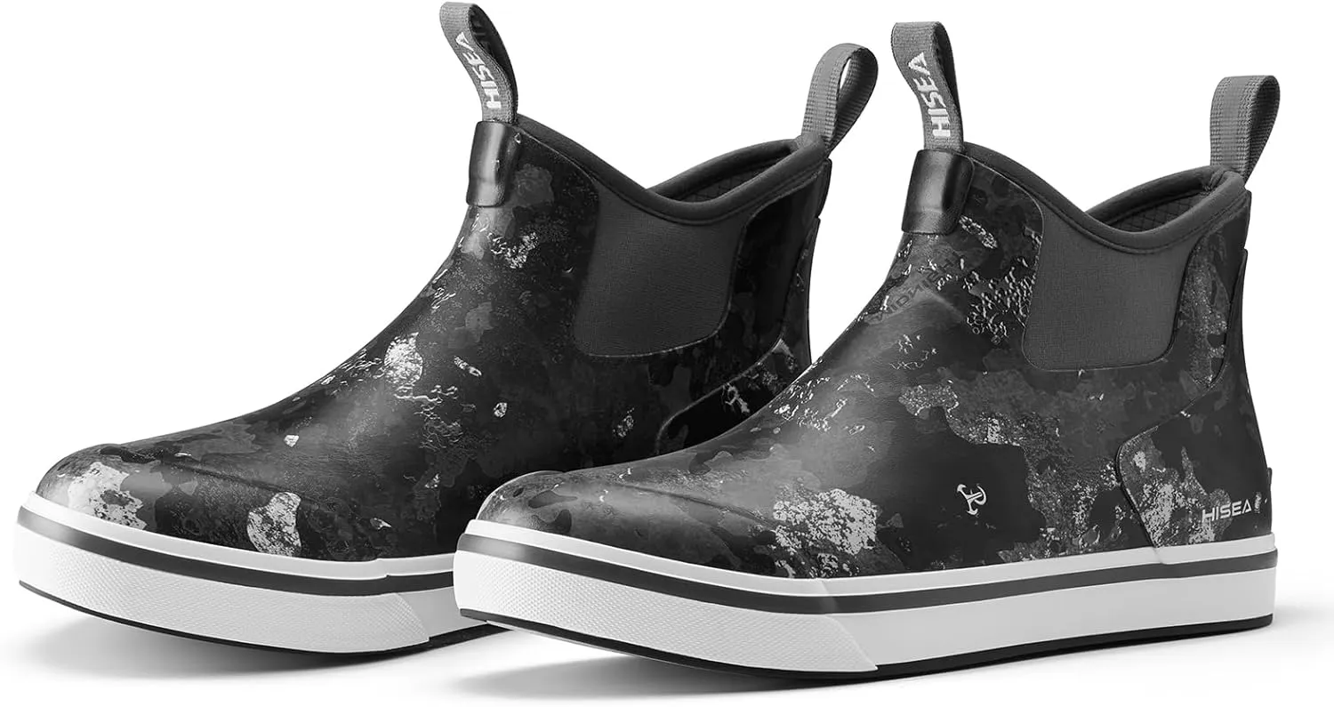 HISEA Men's Deck Boots Saltwater Fishing Booties Waterproof Ankle Rain Boots High Traction