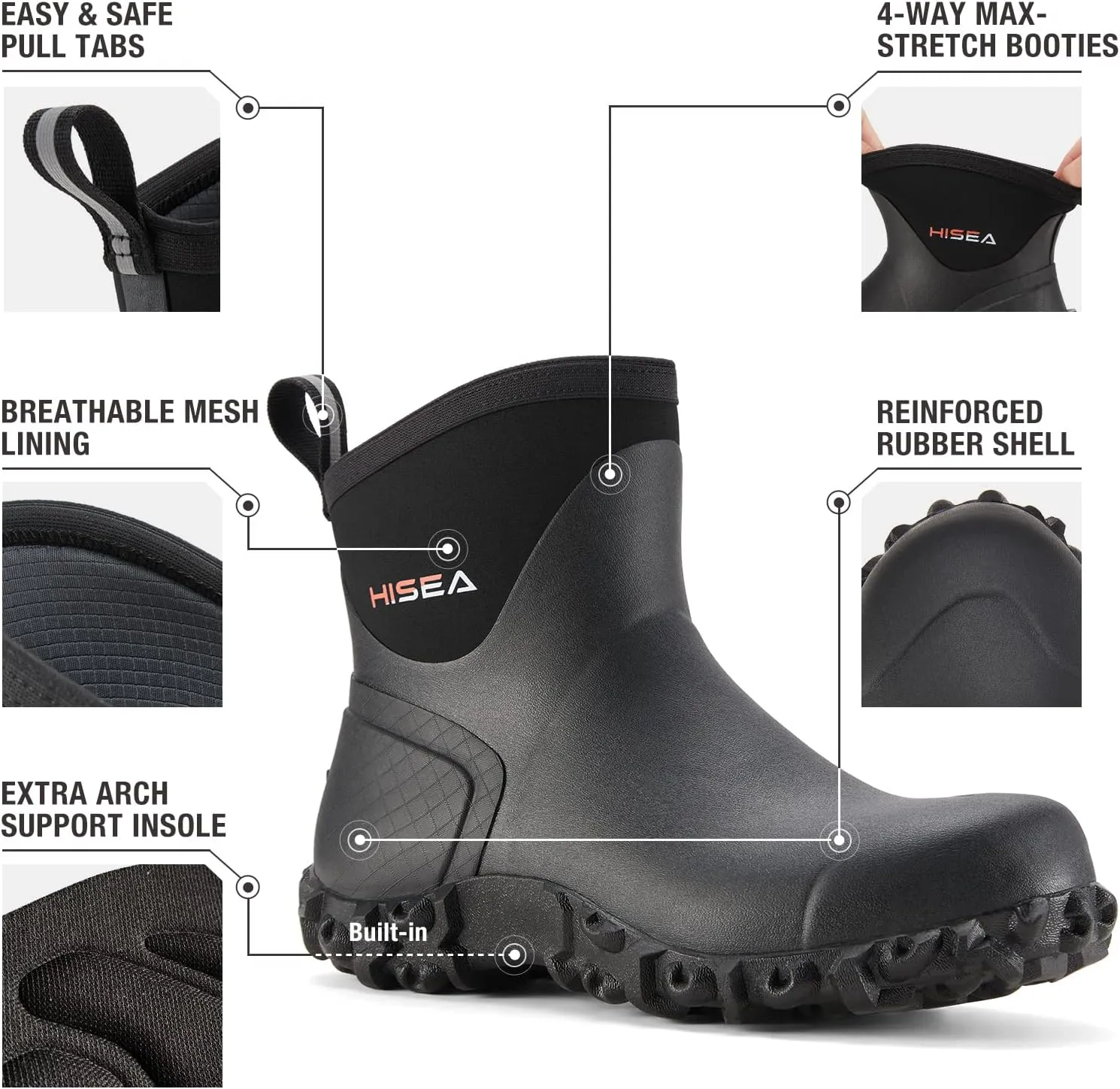 HISEA Men's Rubber Boots Ankle Rain Boots Waterproof Outdoor Mud Bootie for Lawn and Garden