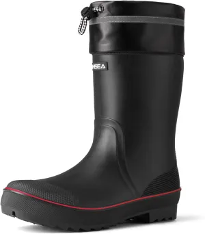 HISEA Men's Rubber Rain Boots Waterproof Durable Non Slip Mid Calf Boots for Garden Fishing Outdoor with Adjustable Closure
