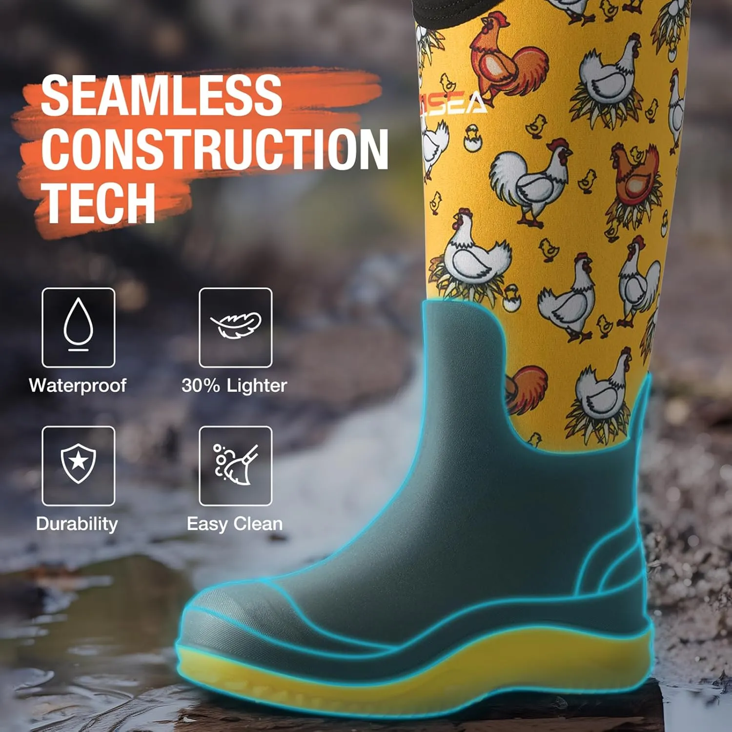 HISEA Muck Boots - Waterproof Tall Garden Boots, Insulated Neoprene Rubber for Outdoor Activities: Hunting, Gardening, Farming, Muddy Yard Work, Sizes US Women 6-11