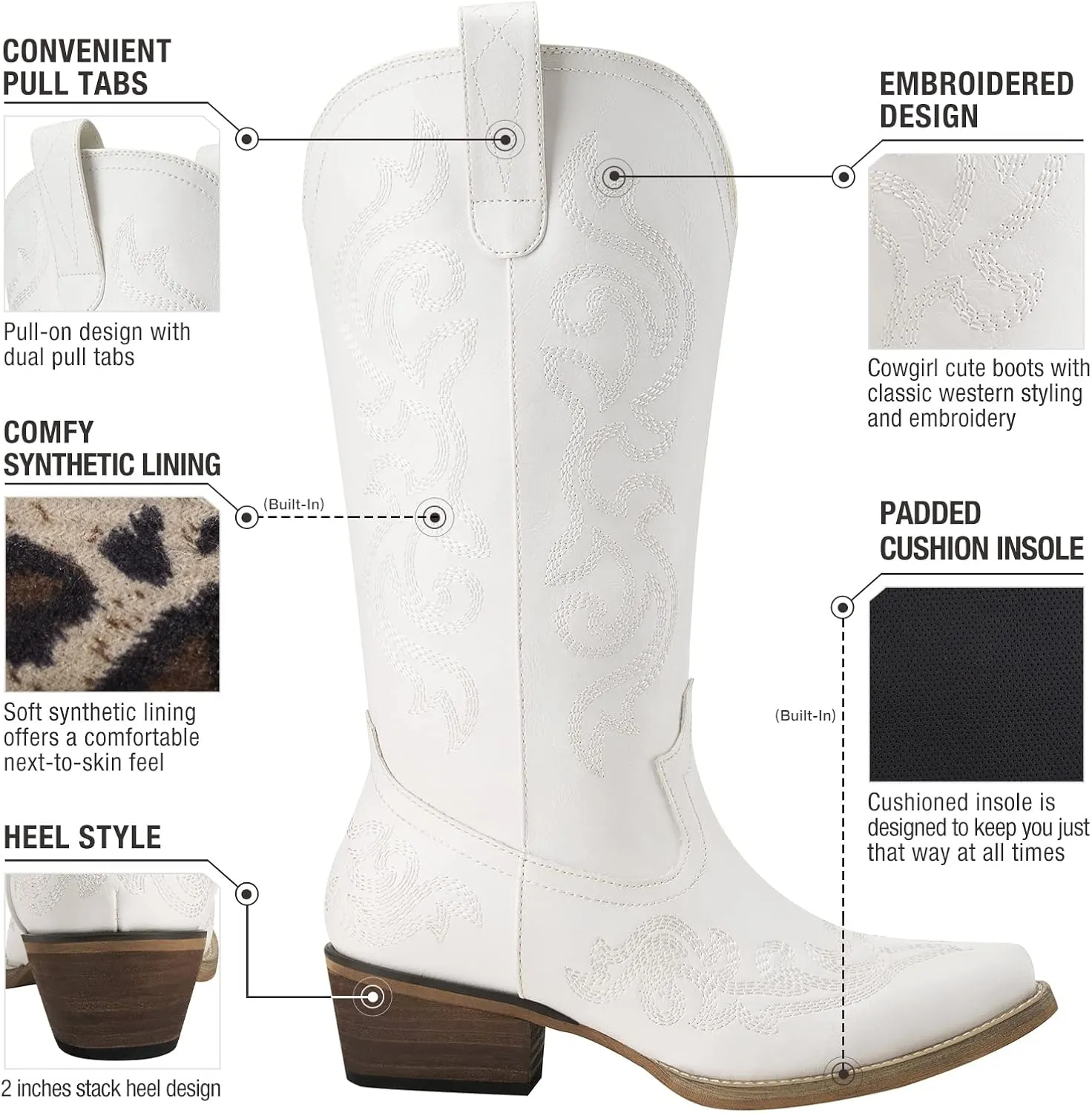HISEA Rollda Cowboy Boots for Women Western Cowgirl Boots with Chunky Heel Ladies Snip Toe Mid-Calf Boots