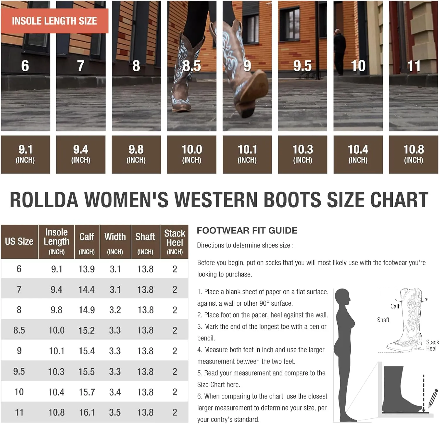 HISEA Rollda Cowboy Boots for Women Western Cowgirl Boots with Chunky Heel Ladies Snip Toe Mid-Calf Boots